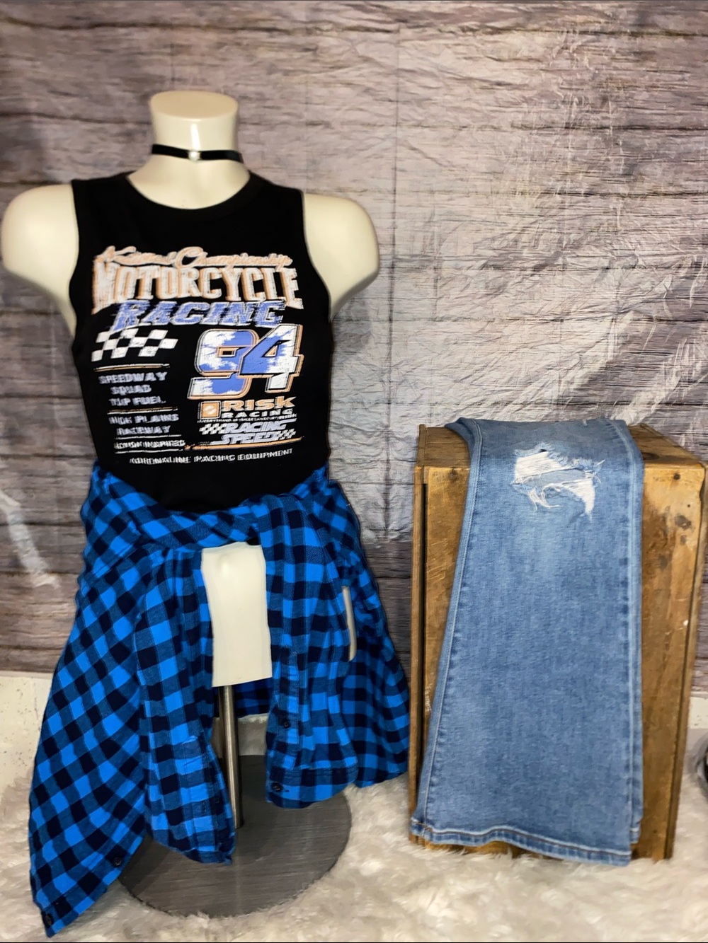 Aeropostale Blue & Black Long Sleeve Plaid Top